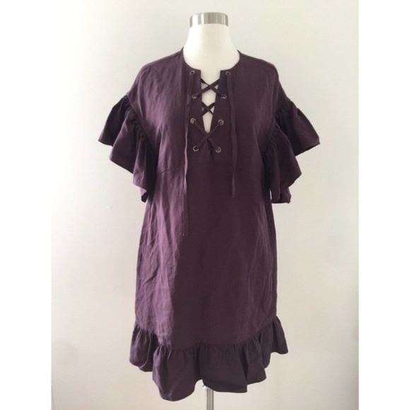 ULLA JOHNSON MARIANNE TWILL LACE-UP SHIFT DRESS SZ 0 BORDEAUX G8523 - Picture 5 of 7